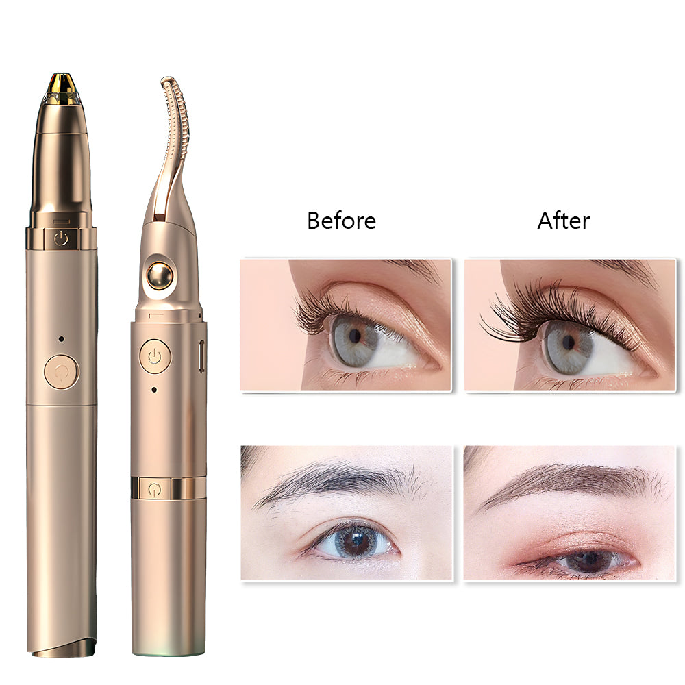 2-in-1 Heated Eyelash Curler & Electric Eyebrow Trimmer — Salon-Quality at Home